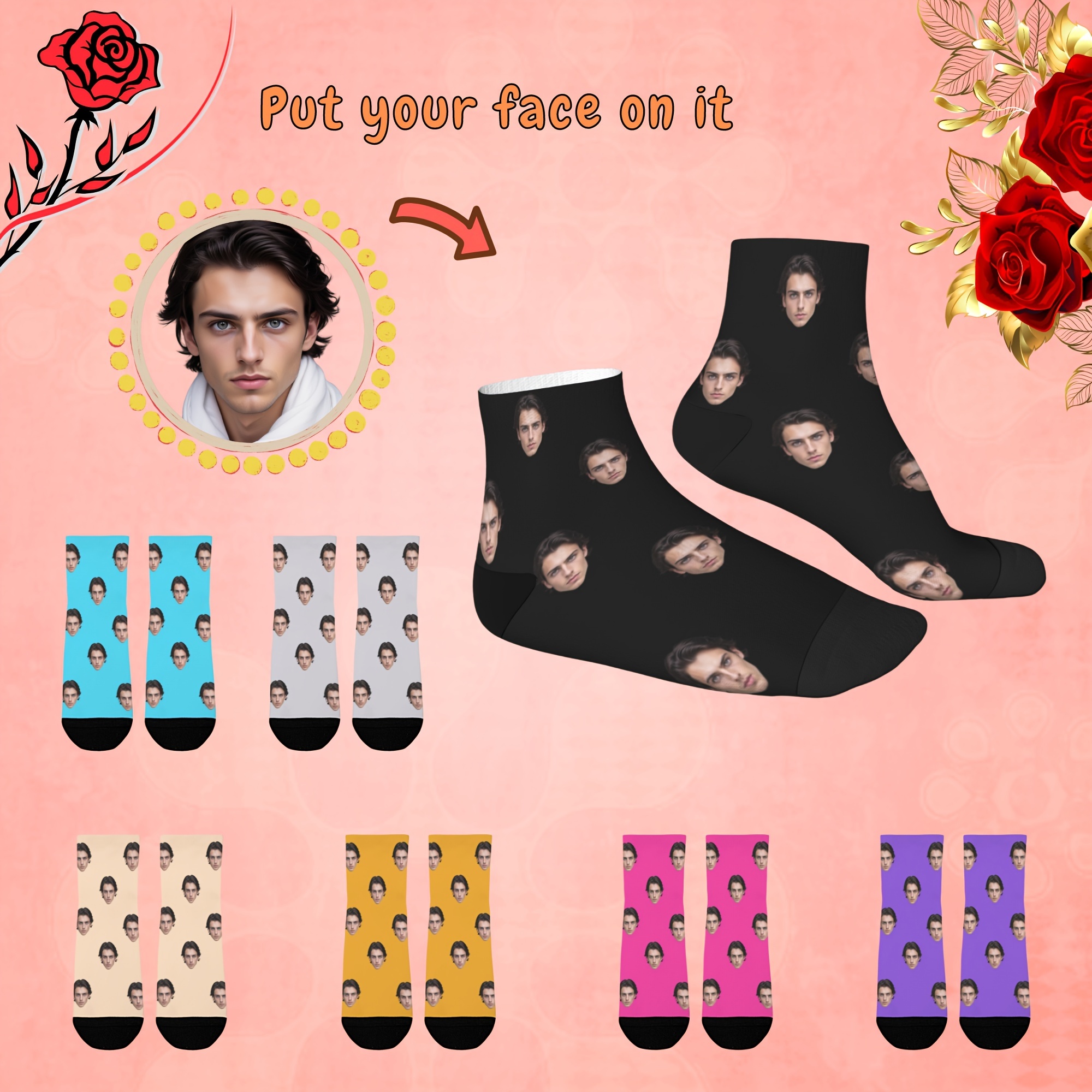 

Custom Photo Crew Socks - Personalized Funny Gift, Trendy Novelty Head Pattern,