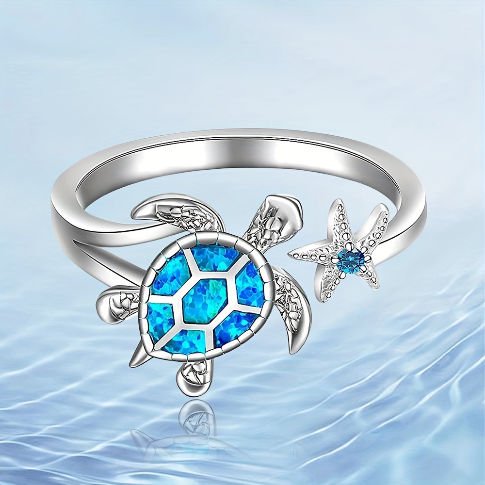 

Cute Sea Turtle With Starfish Design Exquisite Ring Birthday Christmas Gift