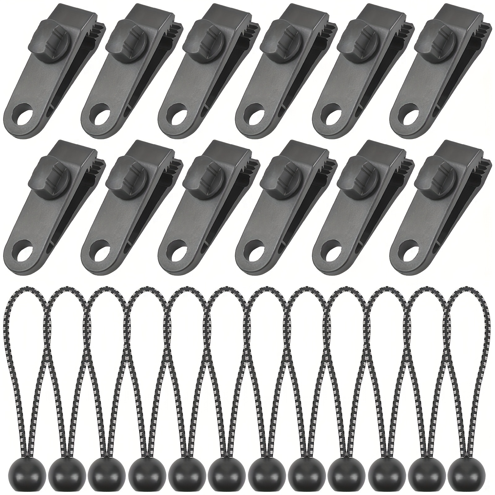 E-shop 24-teiliges Set aus Hochleistungs-Planenklammern und Bungee- - Sichere Sicherung für Outdoor-Camping, Markisen, Autoabdeckungen,