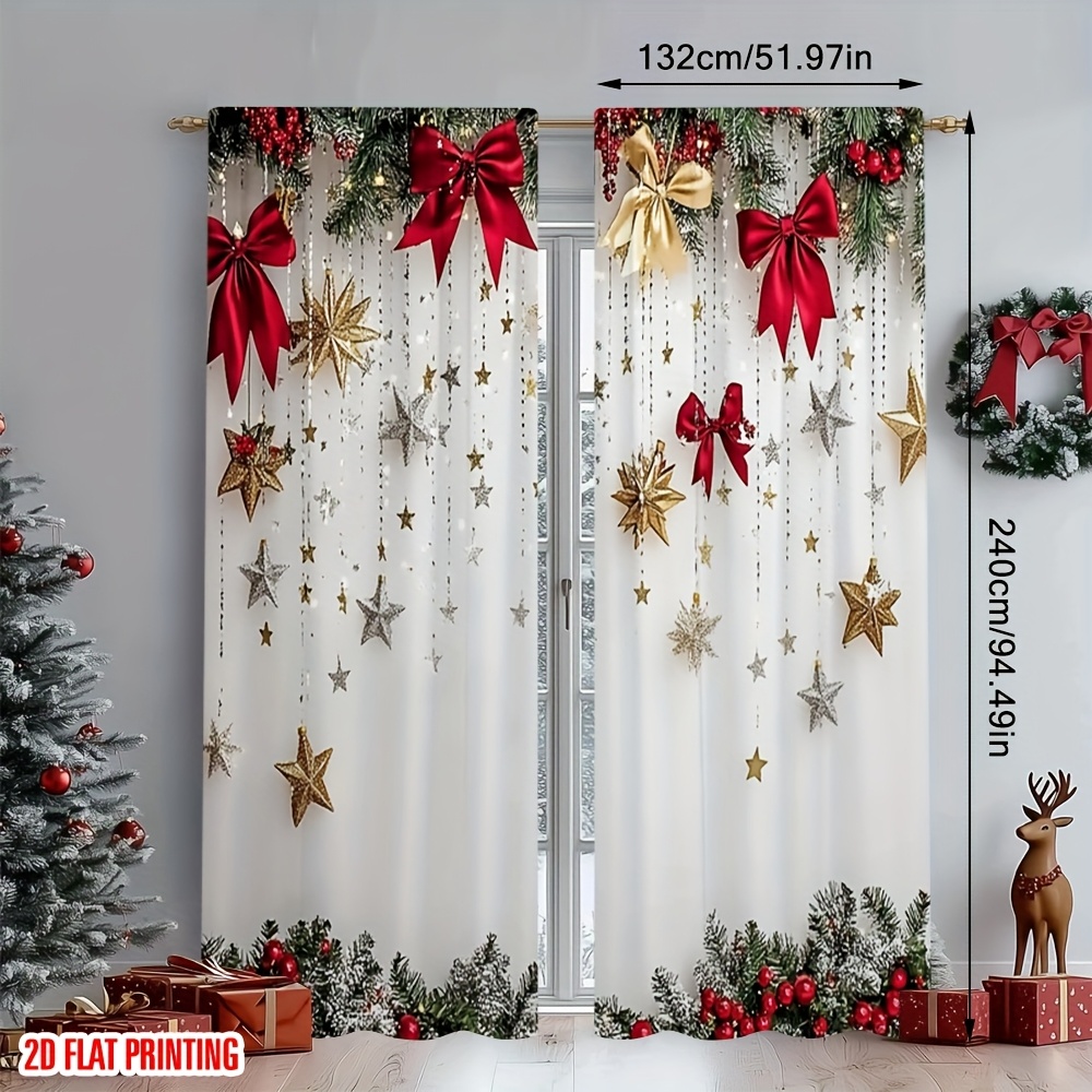 TEMU 2d Flat - 2d Flat - Two-dimensional Printed Christmas Party Curtains Featuring Pine Branches, Made From Versatile Polyester, Suitable For Indoor