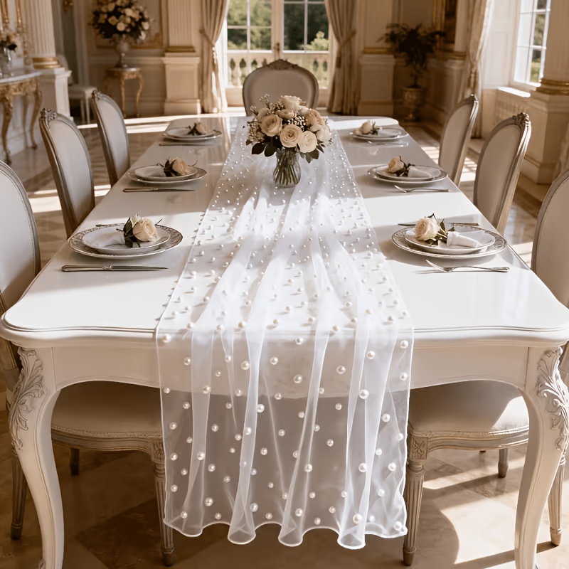 TEMU Transparent Tulle Fabric, For Table Covering And Table Runner Decoration, Suitable For Home Soft Decoration, Holiday Scenes And Event Ambiance