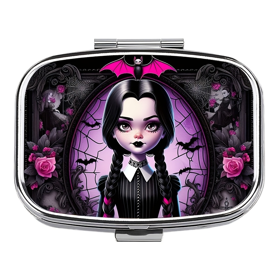 

1pc Gothic Bat Metal Pill Case, 2 Compartment Rectangle Medicine Organizer, Pocket-sized Vitamin Holder, Food Contact Safe, Ideal For Purse & Halloween Gifts