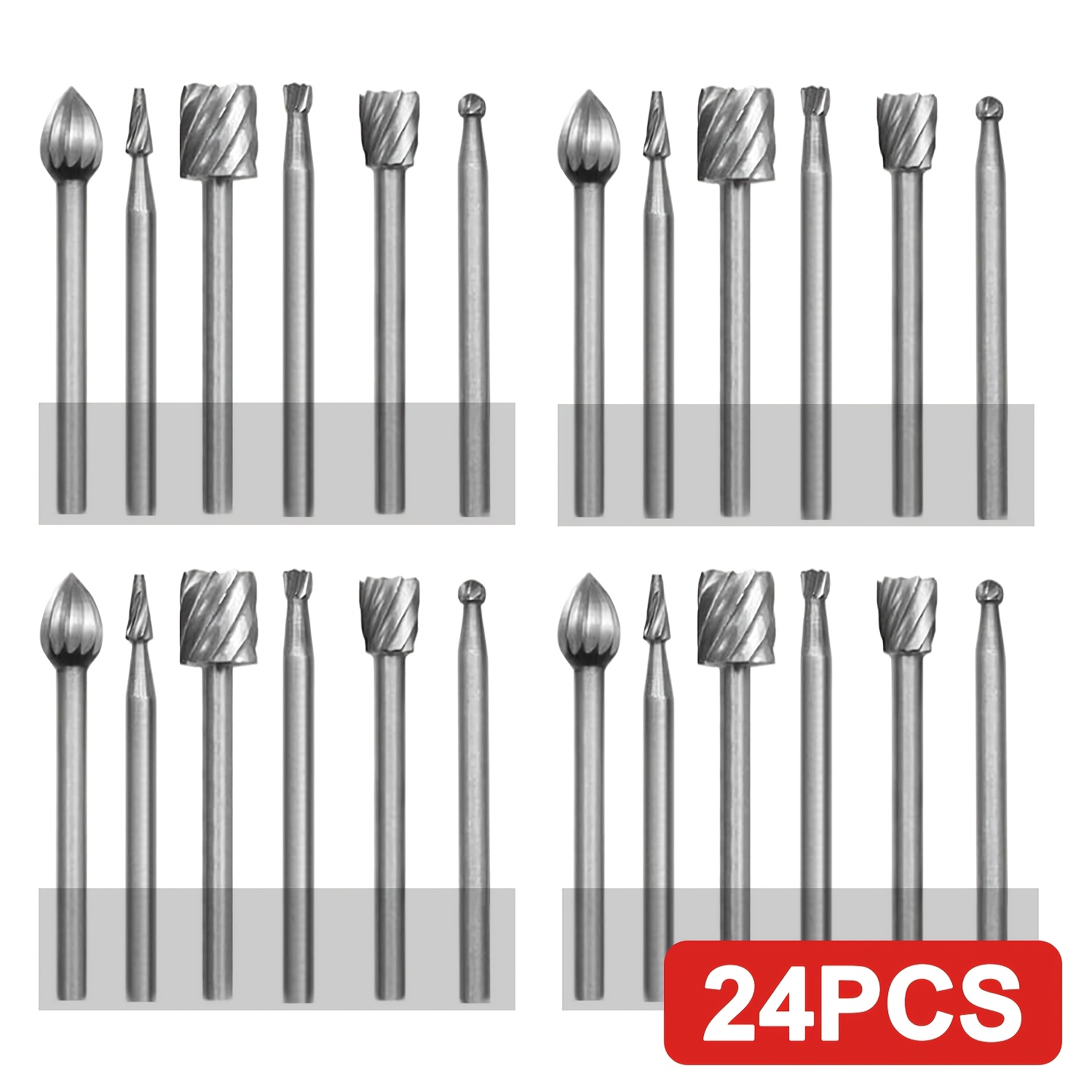 Image of 24pcs K5 Rotary Burr Set, 6 Different Shapes X4 Each, Files For Metal, Wood, Stone, Plastic Grinding, Engraving, Polishing, Fits 1/8" Shank Rotary Tools, Durable