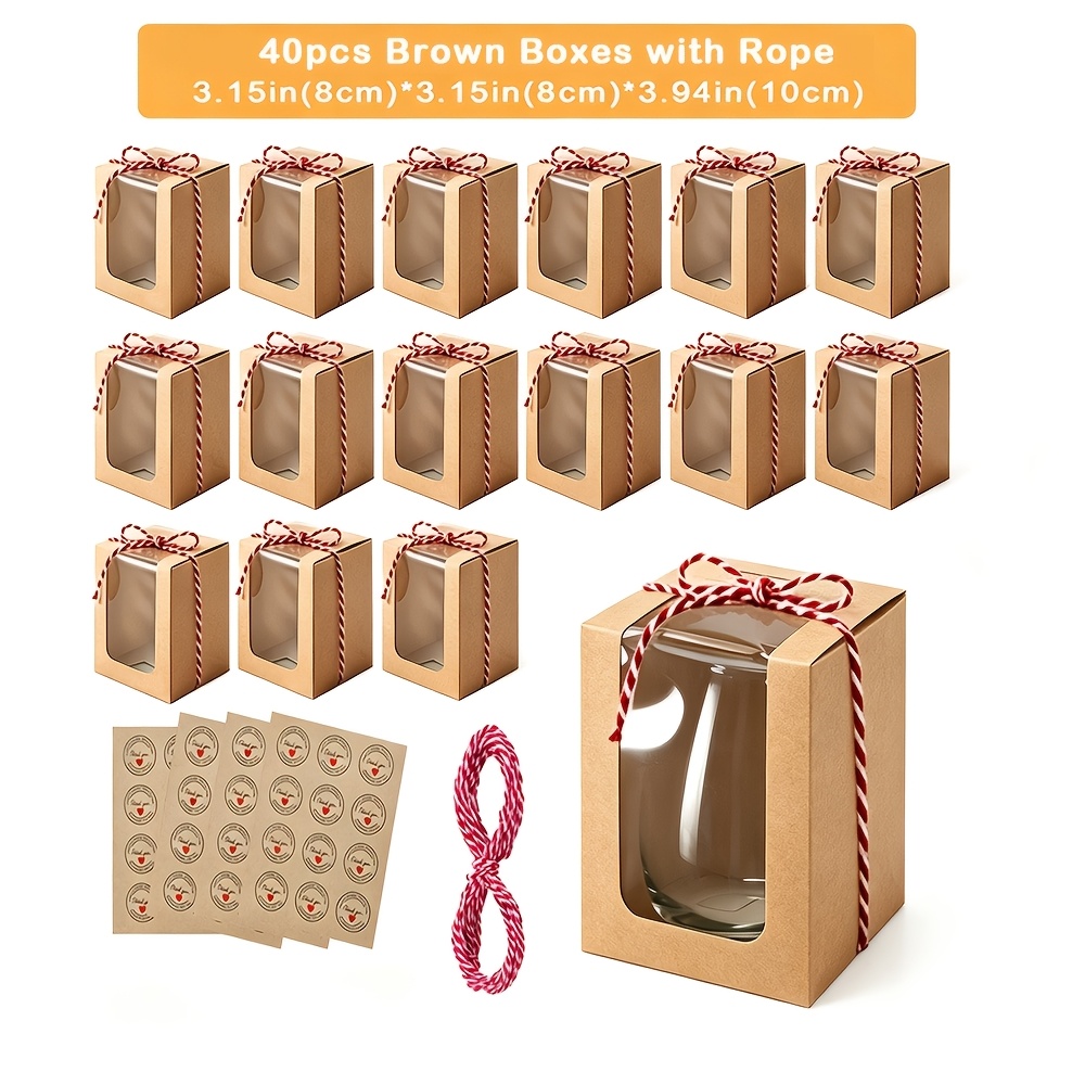 TEMU 40pcs Brown 8 X 8 X 10 Cm (3.15 X 3.15 X 3.94 Inches) Gift Boxes With Red And White Twine And 48pcs Stickers For New Year Christmas Gifts, 9oz