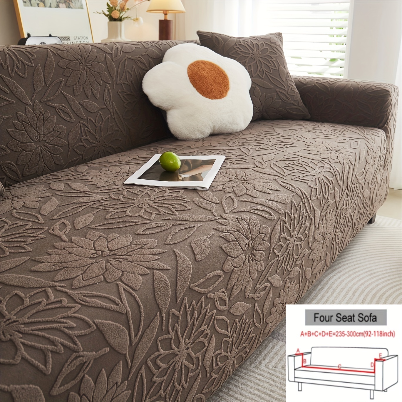 Elegant , Modern Camellia Jacquard Stretch Sofa Cover With Elastic Band - Includes Matching Pillowcase, Machine Washable, Fits All Sofa Sizes