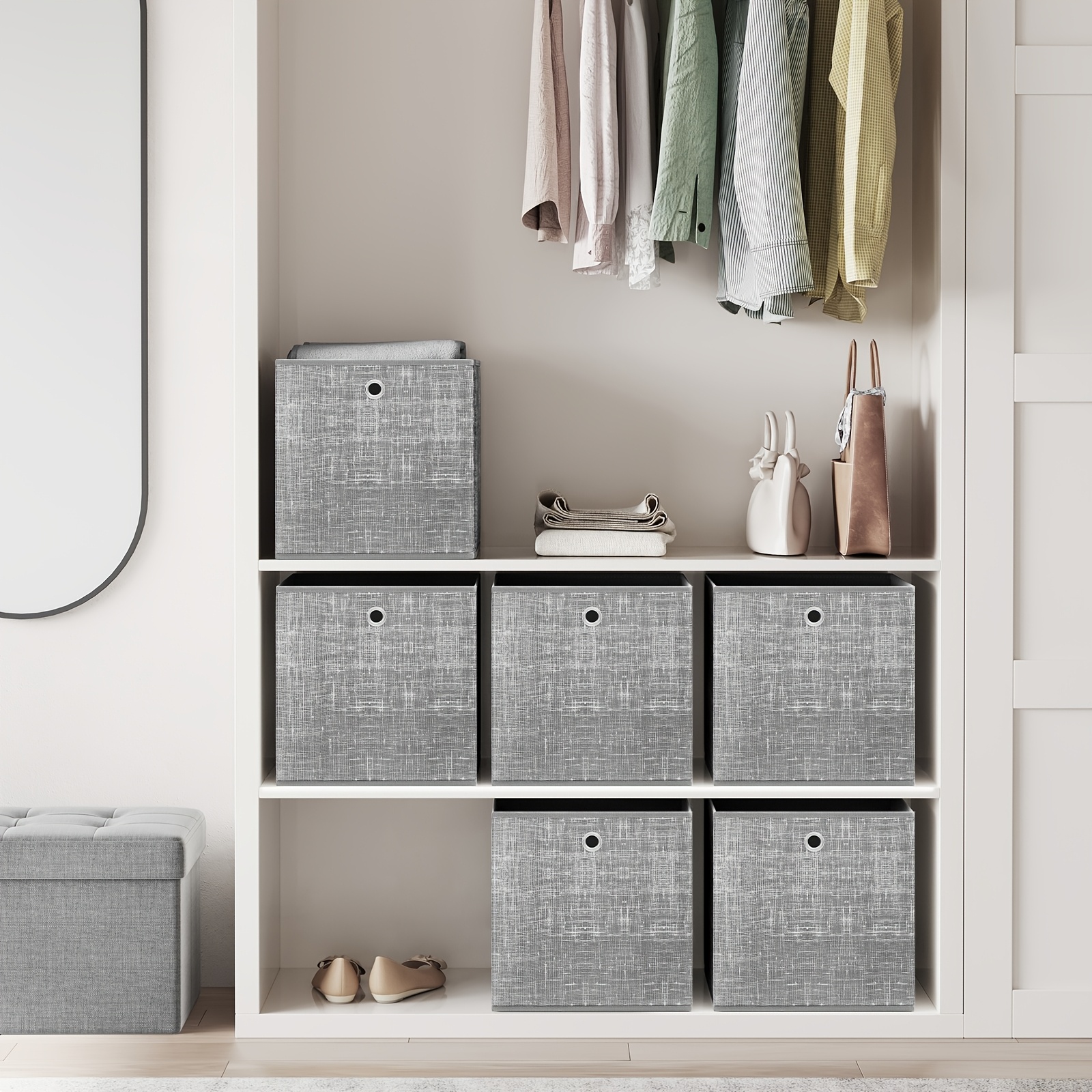 Storage Box, Set Of 6, Storage Boxes Made Of Nonwoven Fabric With Handle, Storage Boxes, 33 X 33 X 33 Cm, Organizer Box, For Cube Shelf, Folding Box, Clothes Storage