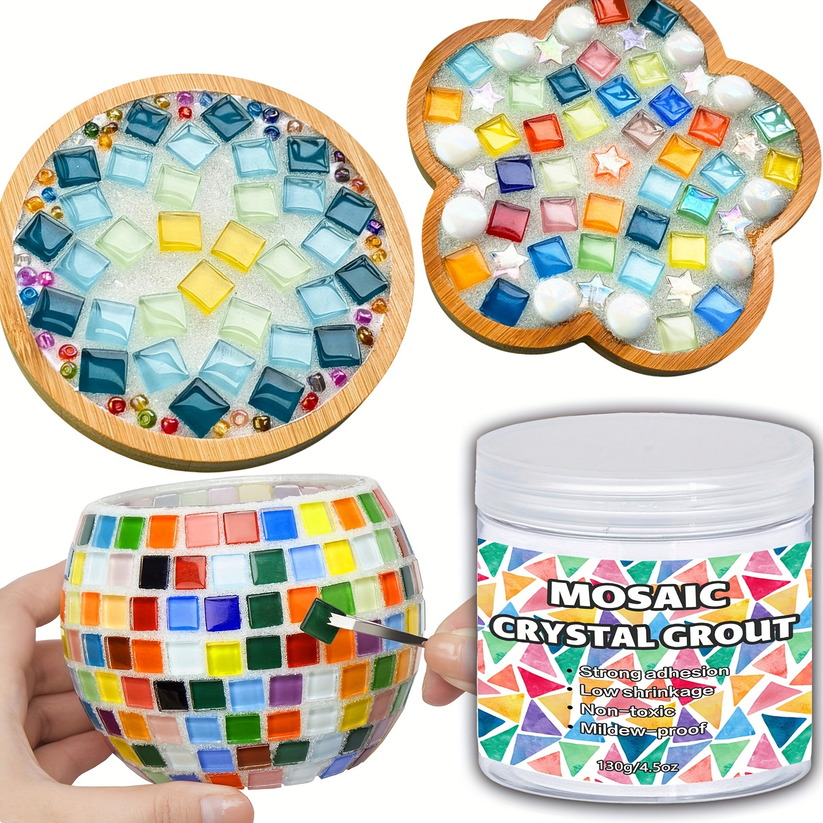 

stunning Glass" Diy Mosaic Coaster Kit With 130g Crystal Clear White Grout - Craft Your Own Colorful Glass Tile Designs, Handmade Home Decor & Art Gift Set For Adults