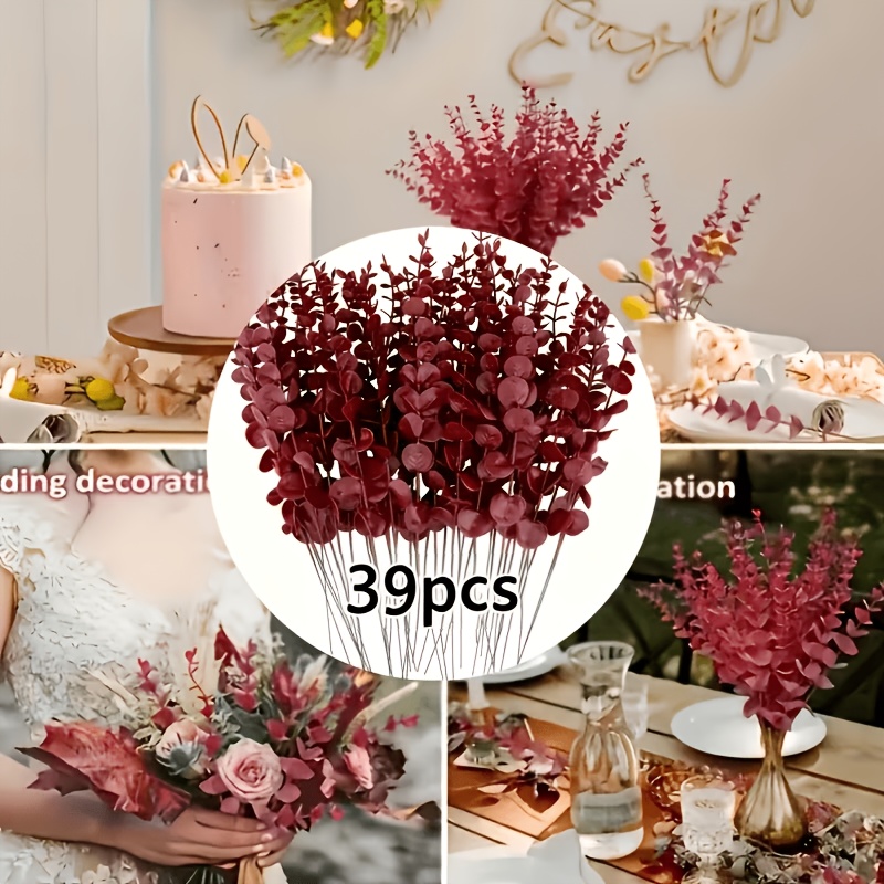TEMU 39pcs Branches d'Eucalyptus Artificielles Feuilles Fleurs en Vrac Faux Plantes Tiges 'S Breath Fleurs Décorations Bouquet de Mariage Garniture