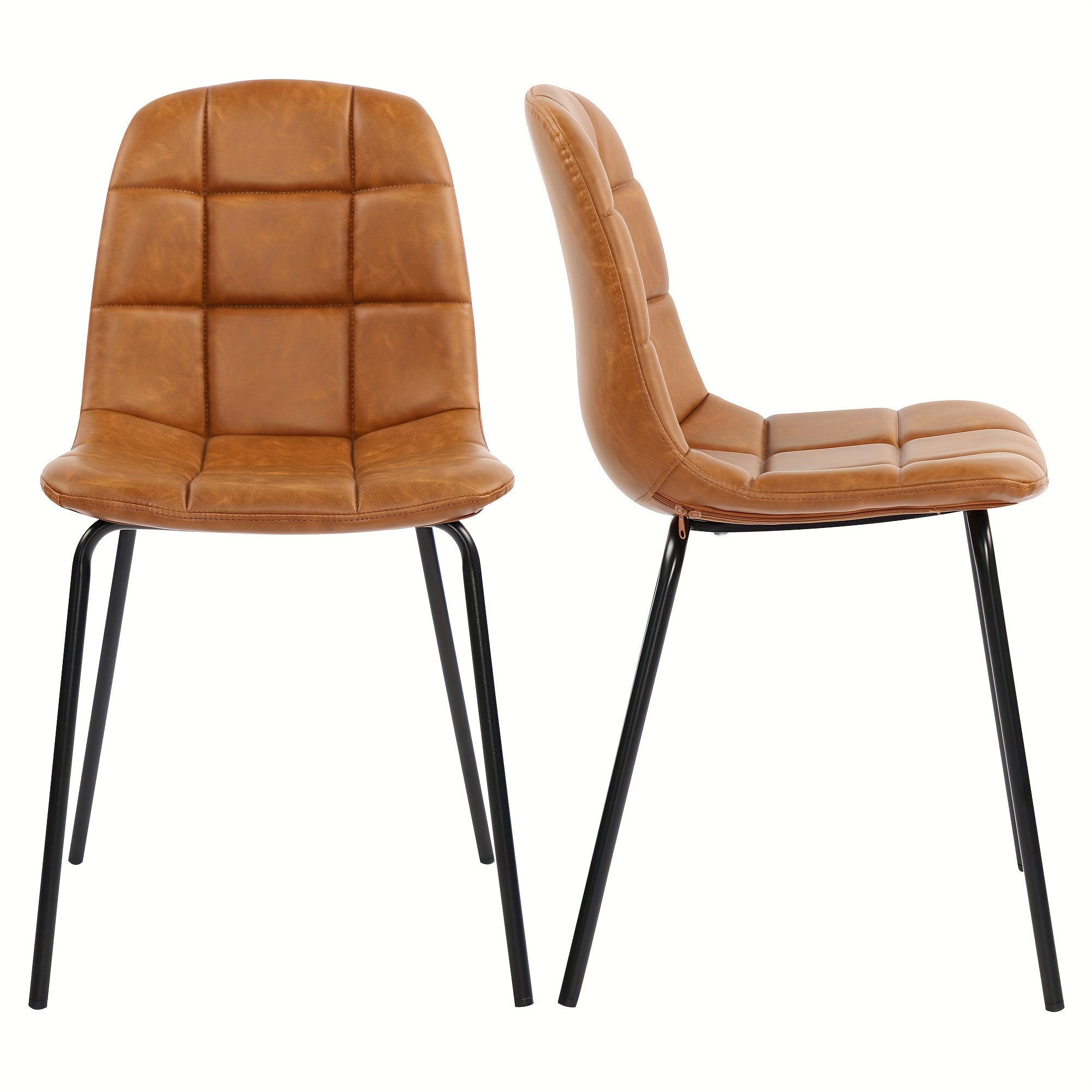 

Modern Brown Dining Chairs, Upholstered Pu Leather Dining Chairs With Metal Legs, Set Of 2