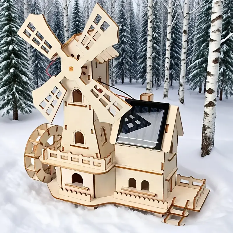 פאזל סולארי-רוח 3d וערכת מדע - ערכת בנייה עם מערכת אנרגיה מתחדשת, דגם טורבינת רוח לילדים, מתנה stem (צהוב) - פרויקט הרכבה מאתגר, טחנת רוח מיניאטורית פרטי מוצר 0