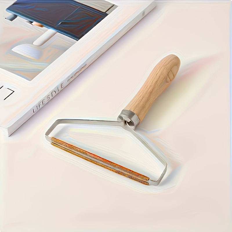 TEMU 1pc Portable Manual Lint Remover - Dual-sided Fabric Shaver, Suitable For Sweaters, Coats, And Pet Hair | Durable Wooden Handle | Applicable To