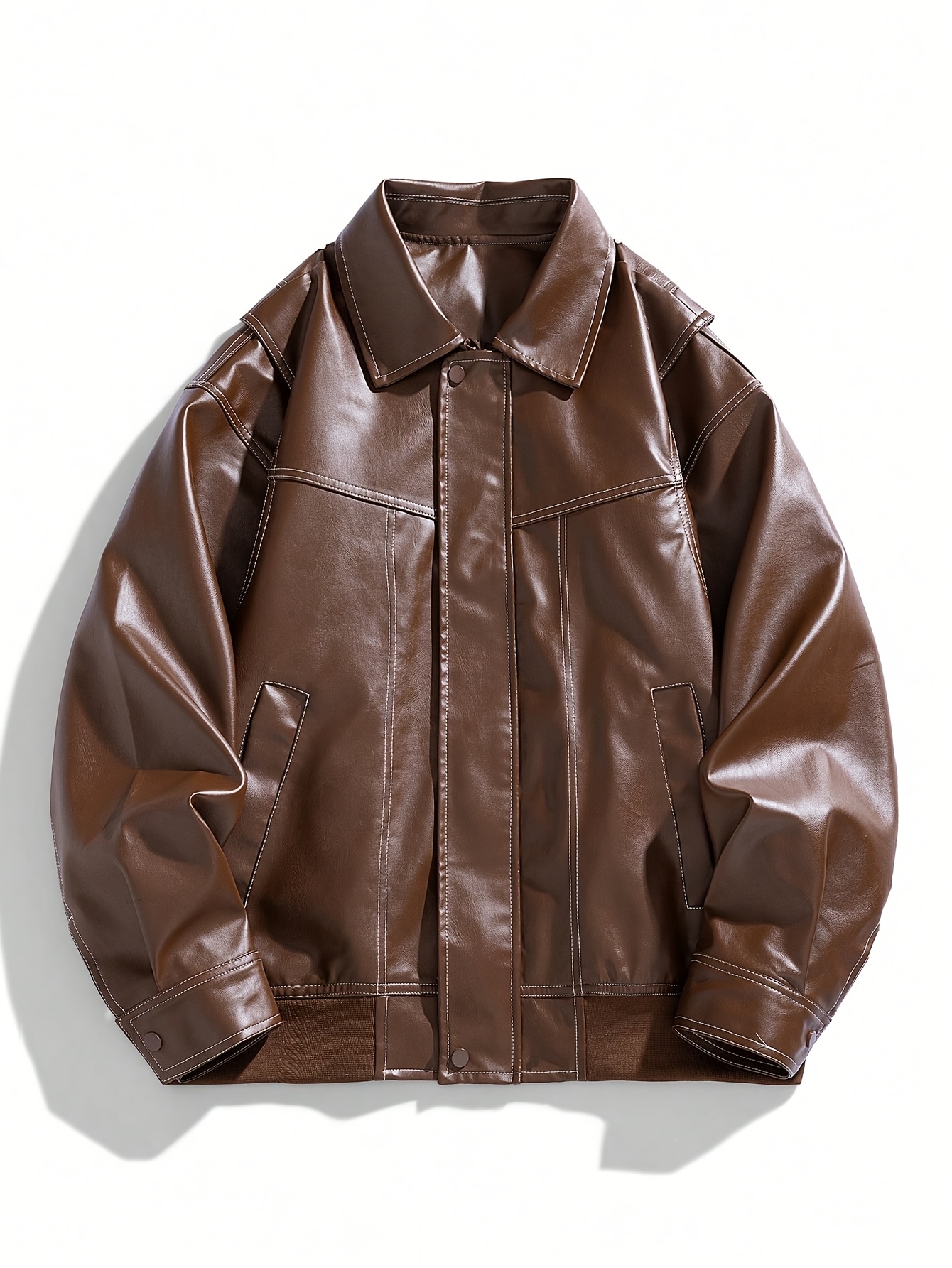 leather brown jacket sold on Temu United States