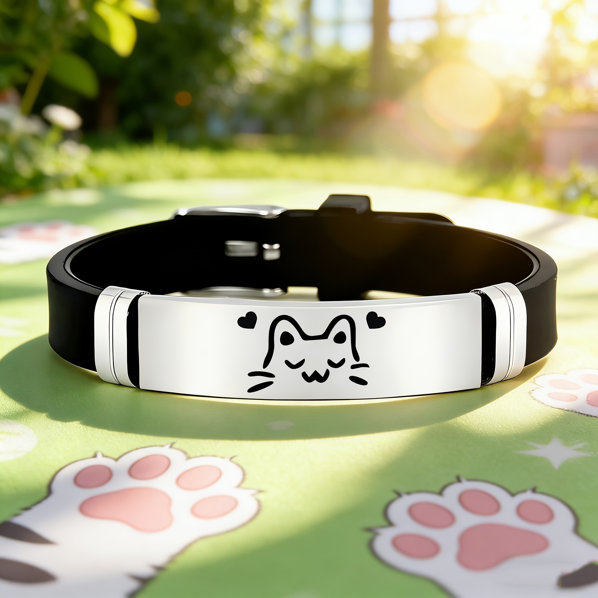 Cute Cat Heart Pattern Stainless Steel Bracelet, Fun Keepsake