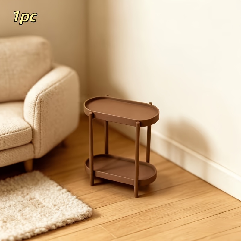 TEMU 1pc, Mini Individual Oval Shelf, Model House Miniature Furniture Display Piece, Coffee-colored Individual Tray Storage Small Side Table, Easy
