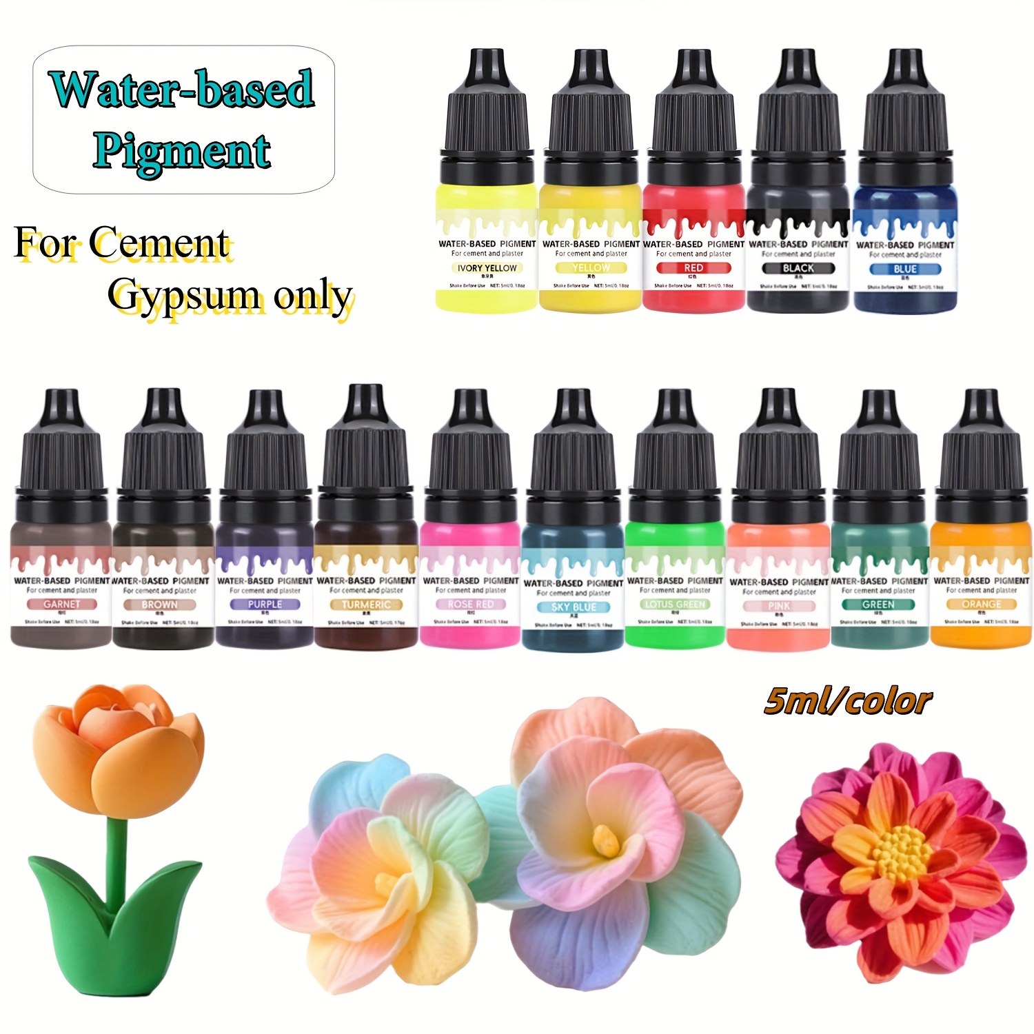 Image of 15 Colors Mini Bottle Set - Gypsum Cement Pigment, Water-based Liquid Colorant Dye Gypsum Concentrate Concentrated Colorant For Plaster Mold 5ml/each