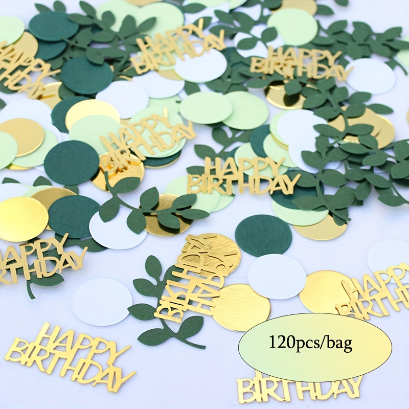 TEMU 120pcs Festifs " Anniversaire" Artemisia Vert et Doré - Pièces Décoratives Rondes Élégantes, Convient pour la Décoration de Table de Fête