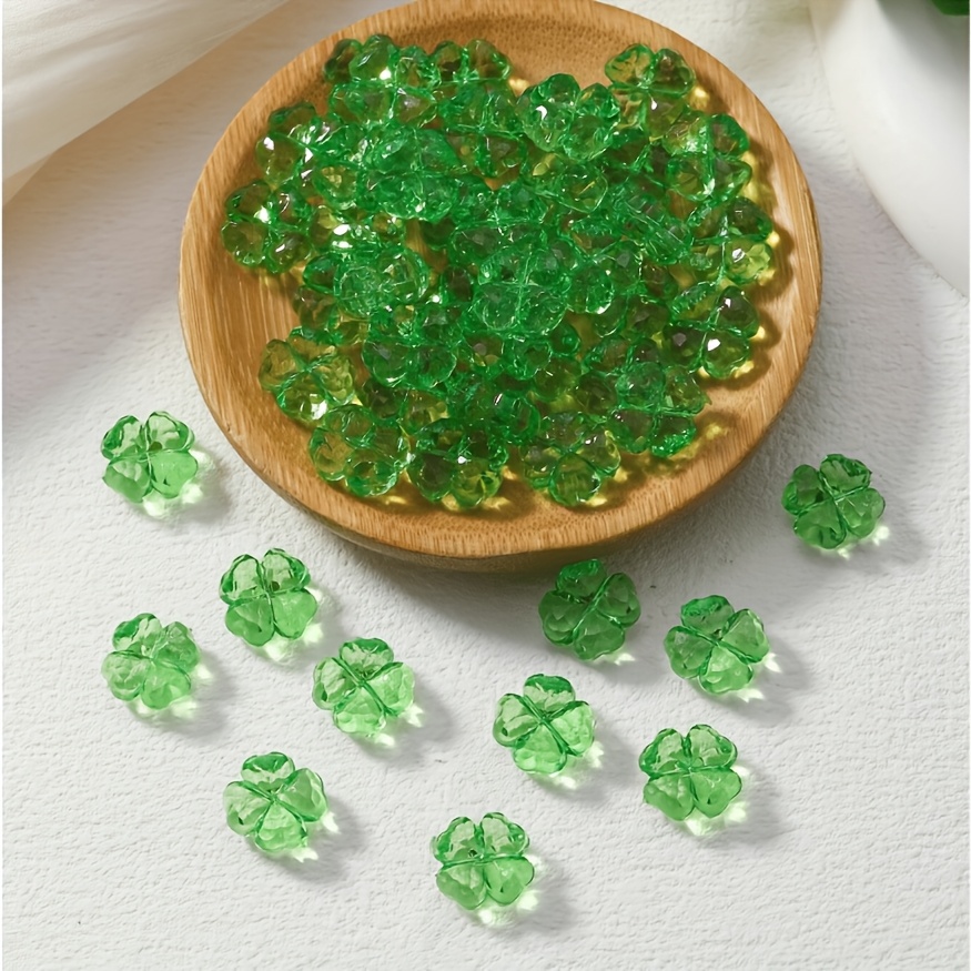 TEMU 200pcs 3d Acrylic Clover Beads - Emerald Green Glossy * Jewelry Making, Charms Bracelets Necklaces Earrings *vase Filler Decor Craft Supplies *
