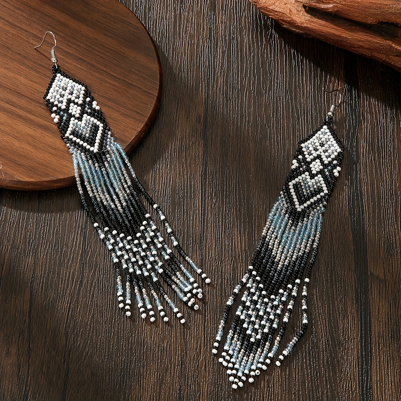 handmade beaded earrings in a bohemian style featuring