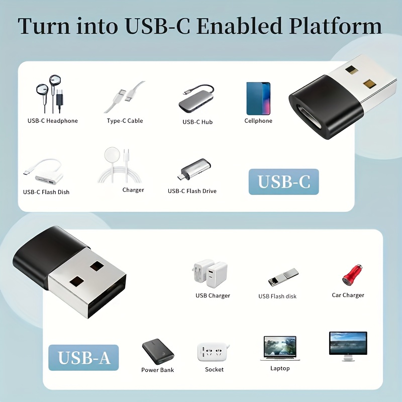 8 adaptadores de USB a USB C, conector hembra USB tipo C a USB, convertidor micro USB a USB C hembra/macho, para laptop, auto, teléfono inteligente, audífonos, micrófono y PC