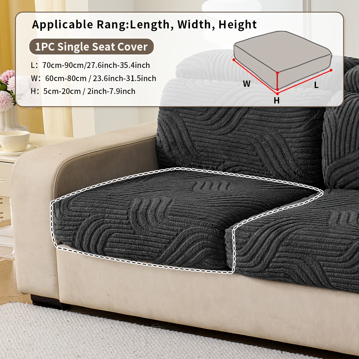 TEMU 1pc Bohemian Style Sofa Cover, Velvet Jacquard Material, Split Seat Sofa Cover With Water Ripple Pattern, Coffee Color, Gray, Beige Optional,