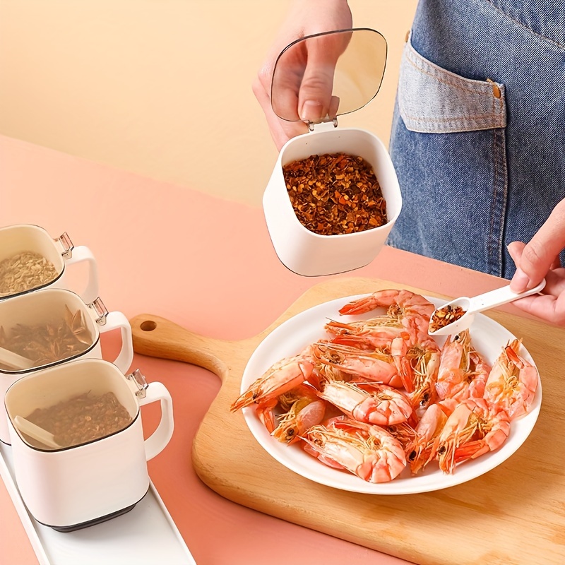 2 3 4pcs set seasoning pot set kitchen spice pot seasoning containers creative monosodium   pot salt and pepper jar with tray pepper containers seasoning storage with lid food storage box with spoon kitchen stuff kitchen accessories Product details 3