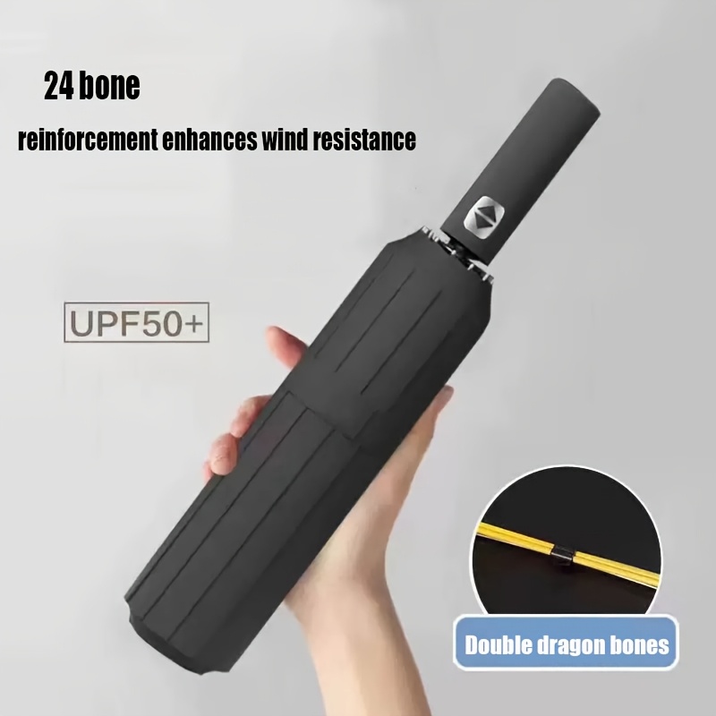 item picture 1pc automatic umbrella reinforced 12 bone umbrella mens business sturdy and durable windproof umbrella resistant sunscreen umbrella womens parasol