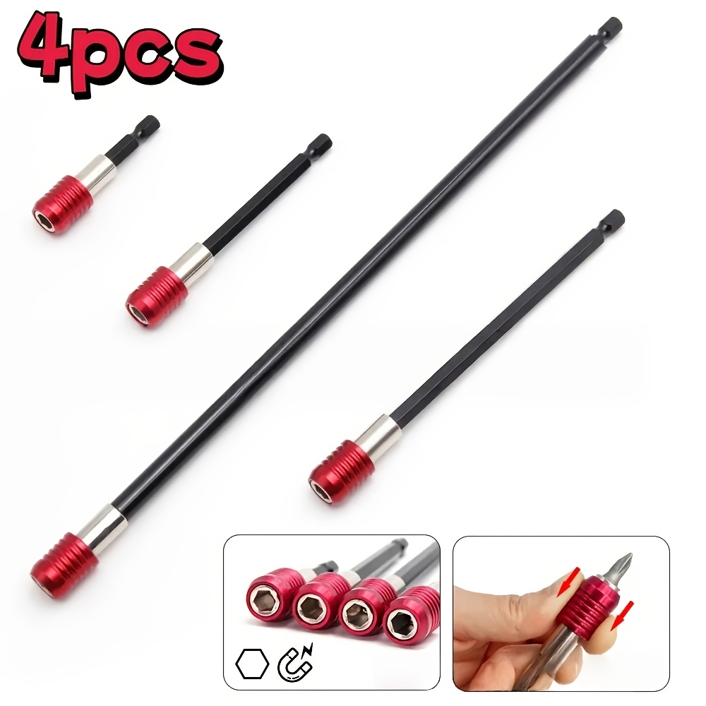 TEMU 4pcs Heavy-duty Magnetic Drill Bit Extension Rods With Extension Suitable For Impact Drivers & Socket Adapters, 1/4" Hex Shank Compatible For