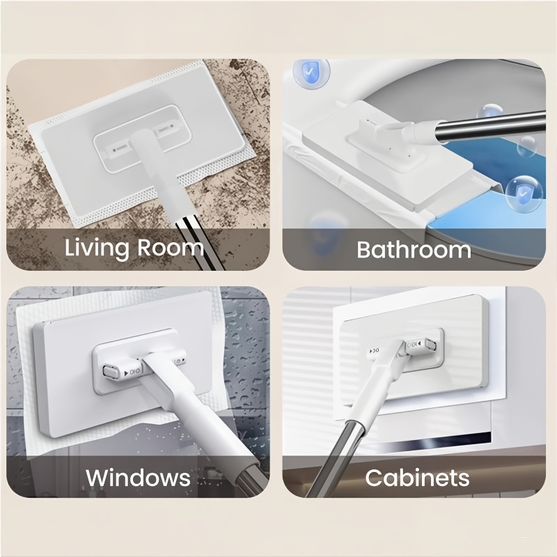 1 2 set heavy duty automatic flat mop with hands   touch cloth change space saving design compatible with 4pcs   cleaning cloth suitable for kitchen bathroom window floor household mop dust mop cleaning mop Product details 0