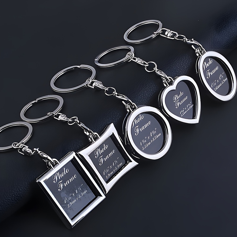 

Alloy Photo Frame Keychain - Round And Square Shape, Personalized Ring, Couple's Love Heart Keychain, Commemorative Gift For Valentine's Day, Single Piece With Ring Buckle