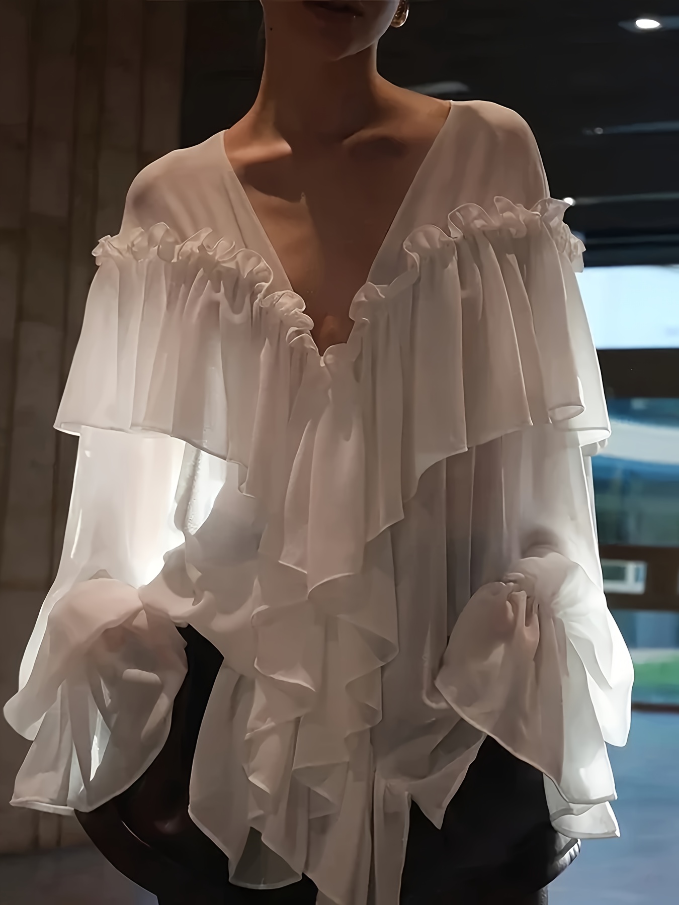 laubeblanc Ruffle chiffon Blouse ホワイト Ruffle chiffon Blouse – L'AUBE BLANC