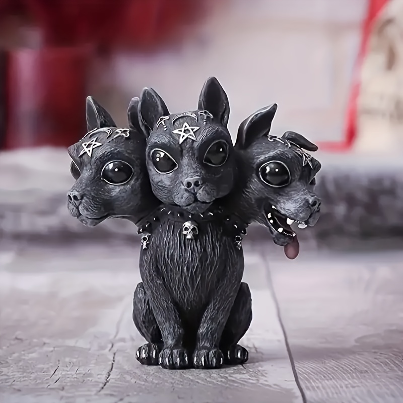 

Vintage Style Resin Cerberus Figurine - 1pc Collectible Three-headed Dog Statue, Themed Decor For Various Room Types, No Electricity Required, Ideal For Christmas, Easter, Hanukkah, Thanksgiving