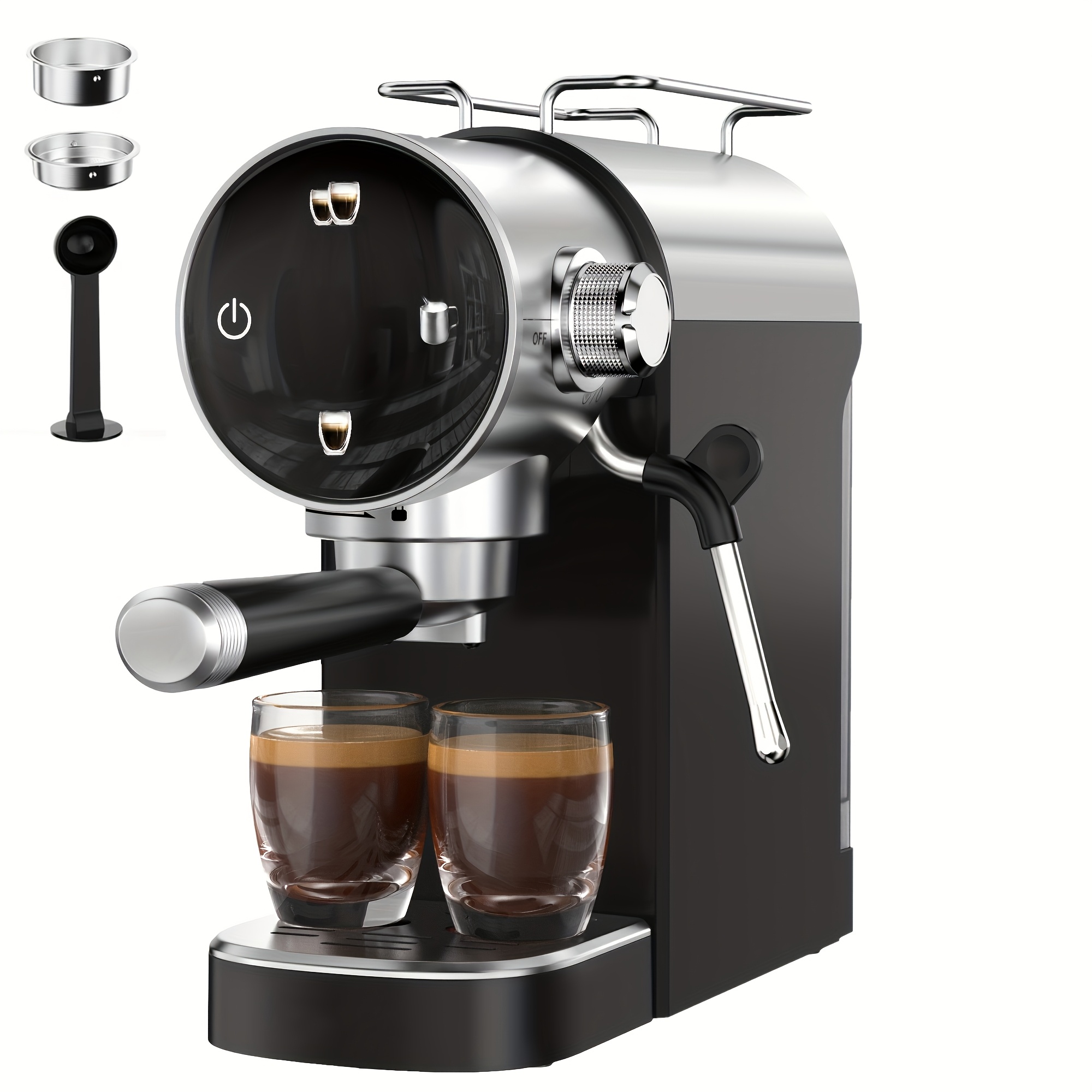 TEMU Espresso Machine, 20 Bar Semi-automatic Espresso Maker With Milk Frother, Compact Espresso Maker, Touch Screen Black Stainless Steel Coffee