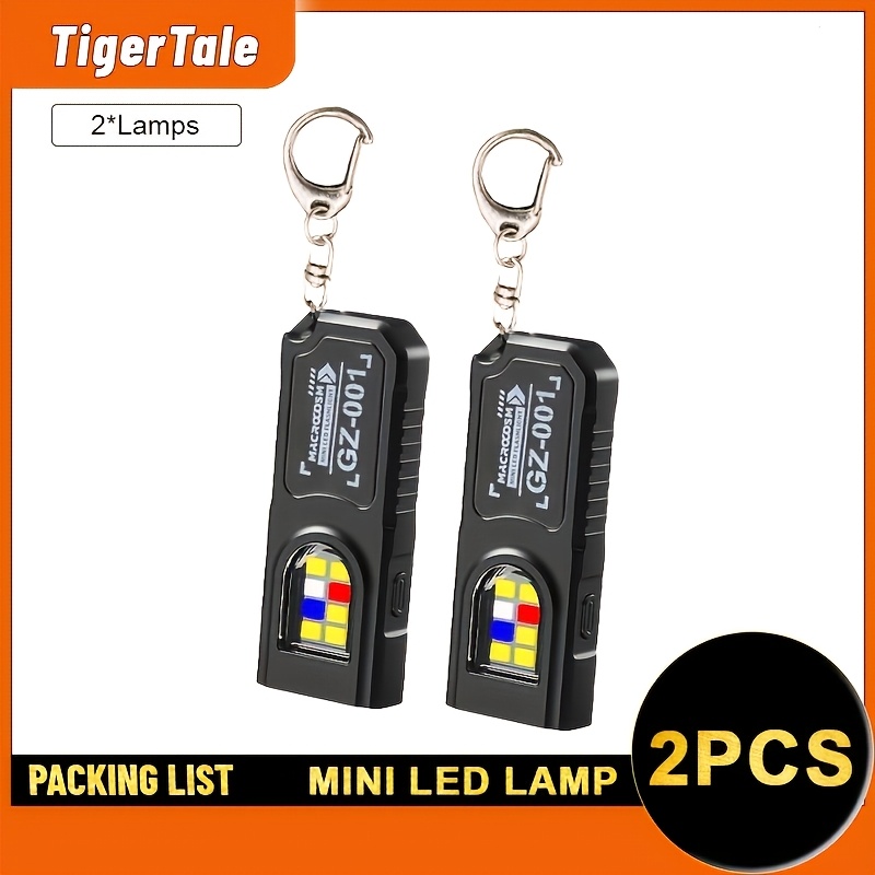 E-shop 2er-Pack Mini-Leichtgewichts-Metallhaken LED-Taschenlampe für den Außenbereich, tragbares Design mit Rückenklemme, USB-aufladbar, rote und blaue