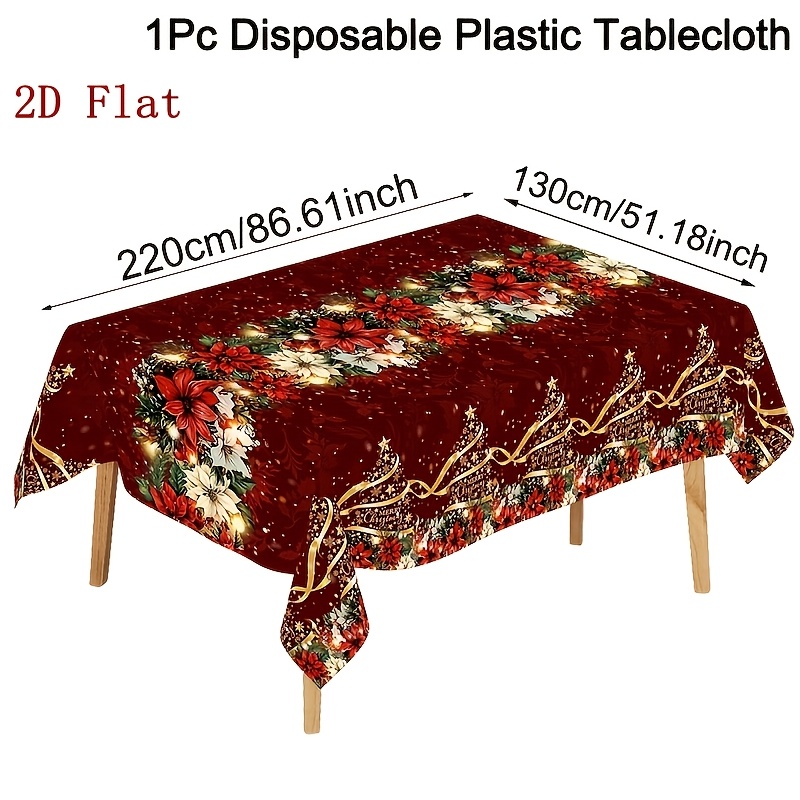 TEMU Mantel Navideño Festivo 2D , 1 pieza, con Estampado de de Pino , Árbol de Navidad y , 130 X 220 cm, Cubierta de Mesa Desechable de Plástico para
