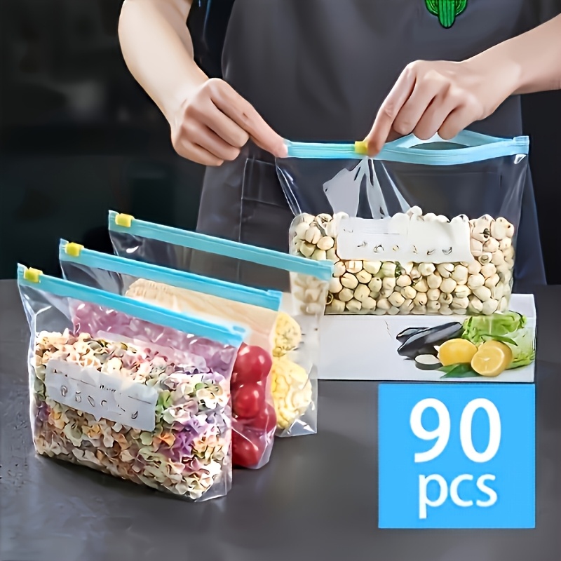 TEMU 90-count 3 Sizes Reclosable Food Storage Bags - Reusable Zipper Storage Bags | Durable Zipper Design | Food-grade Material | High-quality Food