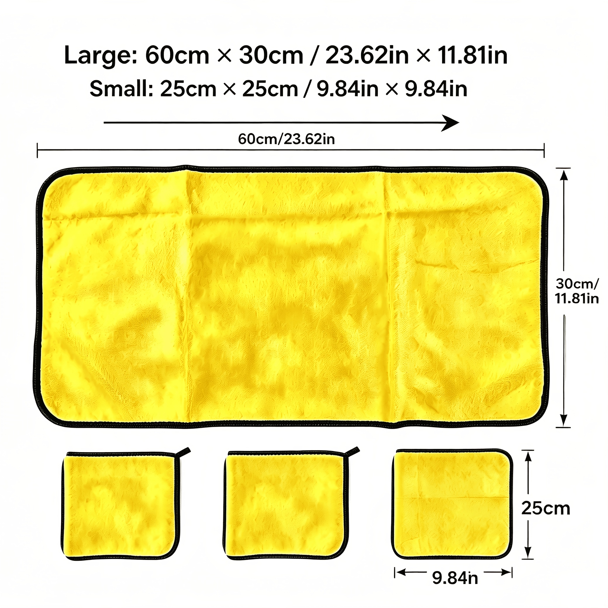 TEMU 4pcs Microfiber Car Wash Towel Set (1 Large 60×30cm   3 Small 25×25cm), Yellow-gray Dual-sided Thick Auto Detailing Cloths, Super Absorbent, ,