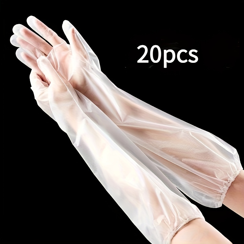 TEMU 20-pack Long Kitchen Cleaning Gloves, Waterproof And Oil-, Durable Comfortable Plastic Gloves, -use For Dishwashing, Cleaning, - -free Material