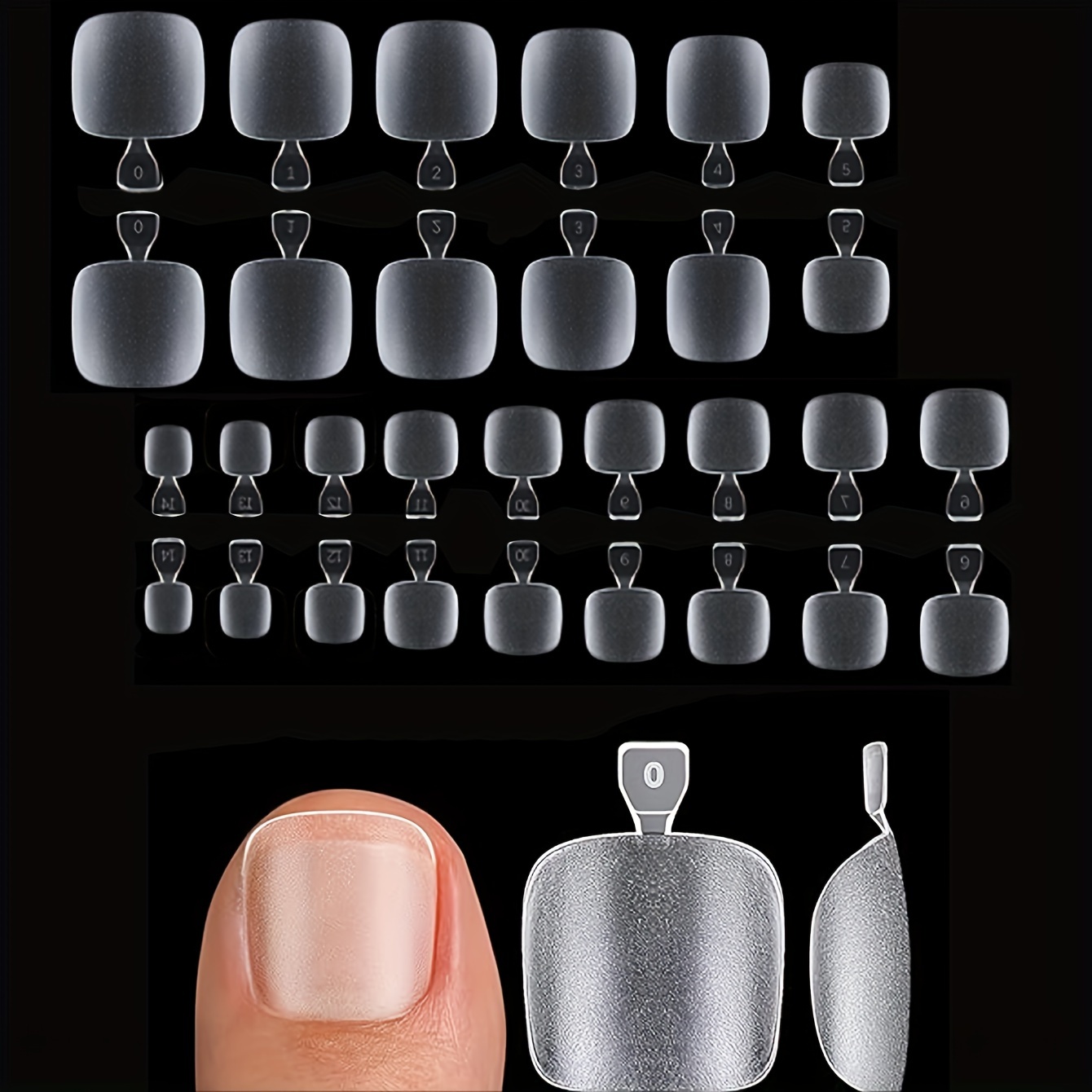 

150pcs Transparent Toenail Gel Set, Pre-etched Matte Full Cover Gel Toe Nails In 15 Sizes, Acrylic Toenails