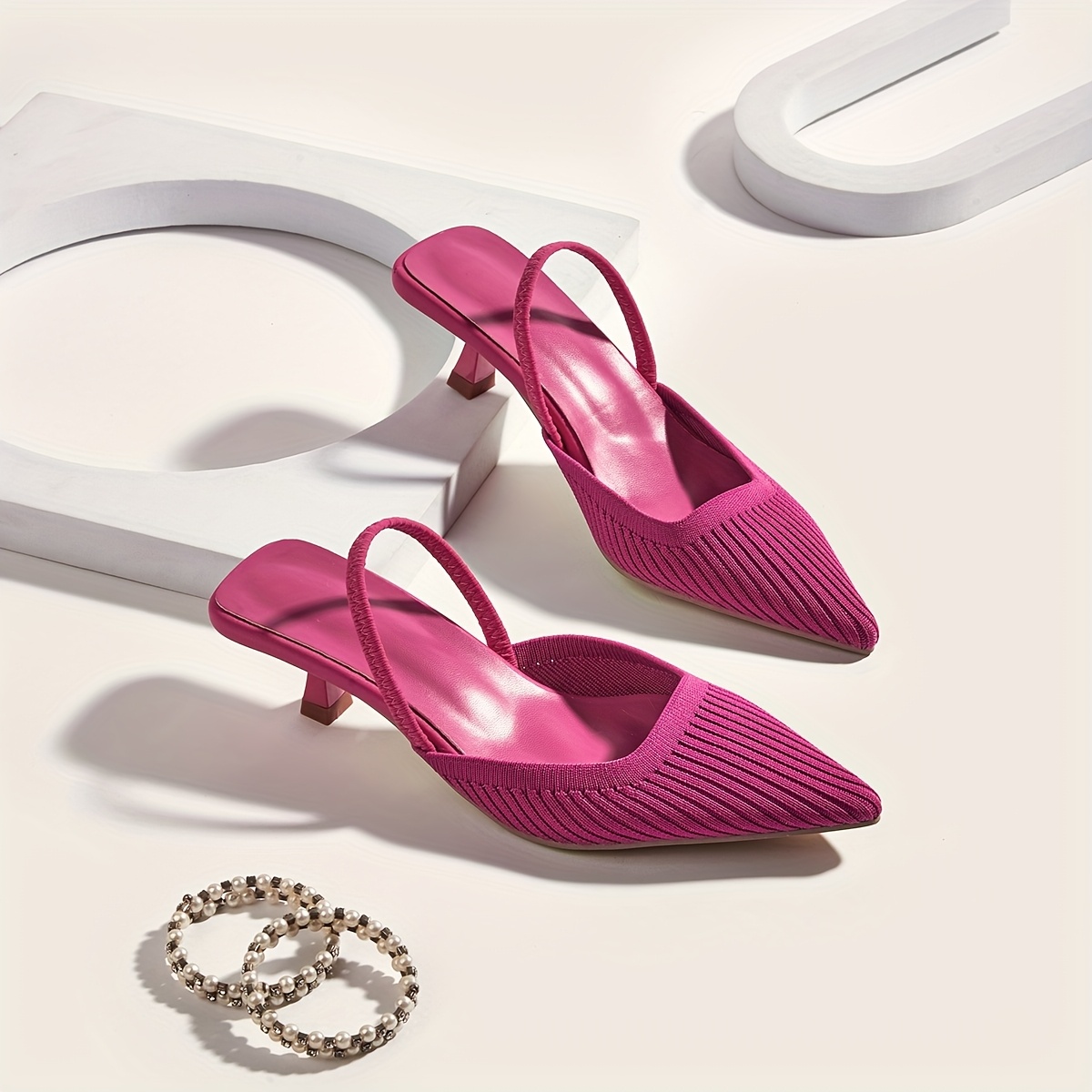 Women's New Style Pointed-Toe Shallow Mouth Sandals, Breathable Fairy-Style Woven Shoes with Kitten Heels, Comfortable Open-Back Flat Shoes for Summer, Women Shoes