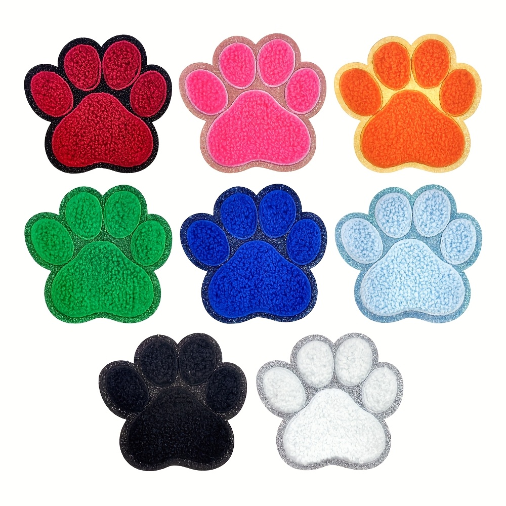 8pcs Cute Plush Paw Chenille Iron On Embroidered Patches Applique For Backpacks, Clothing Jacket Additions