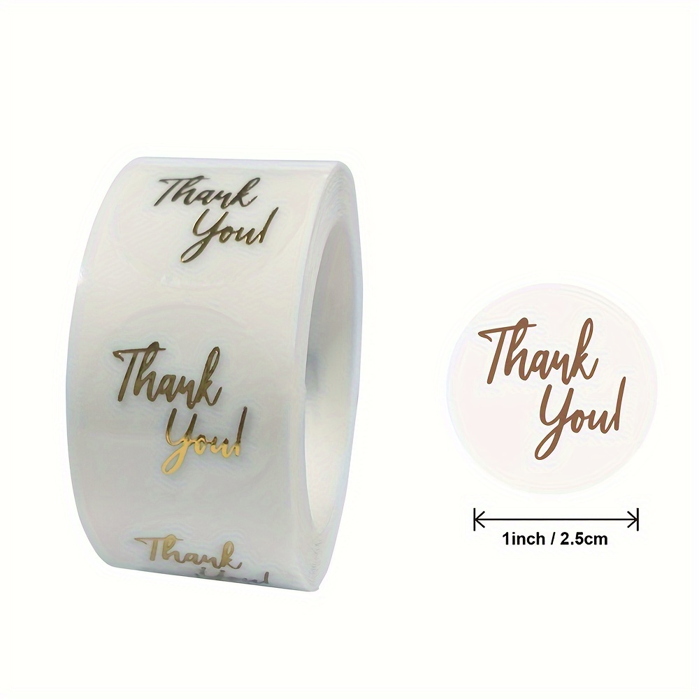 

500 Count Transparent Golden Foil "thank You" Stickers - 1 Inch Round Self-adhesive Labels For Wedding Gift Card Envelopes, Seals With Glossy Finish, Single Use Graphic Pattern Seals On Roll