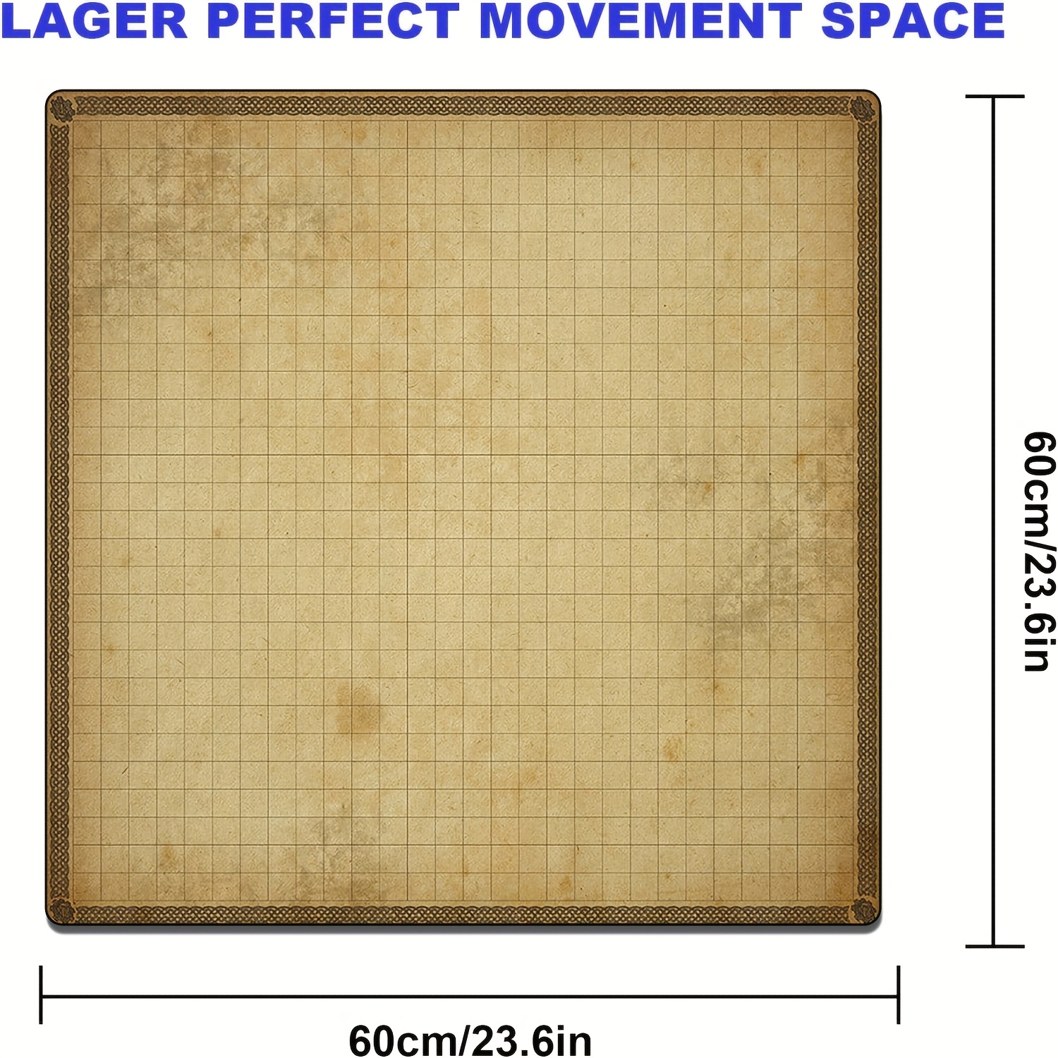 Image of Vintage Parchment Grid Mat, D20 Adventure Gaming Mat Non-slip, Rpg Role-playing Mat, Cm Grid Rubber , Compatible For Trading Card Game Play Mat, Rpg Playmat For Crawl & Adventure Board Games