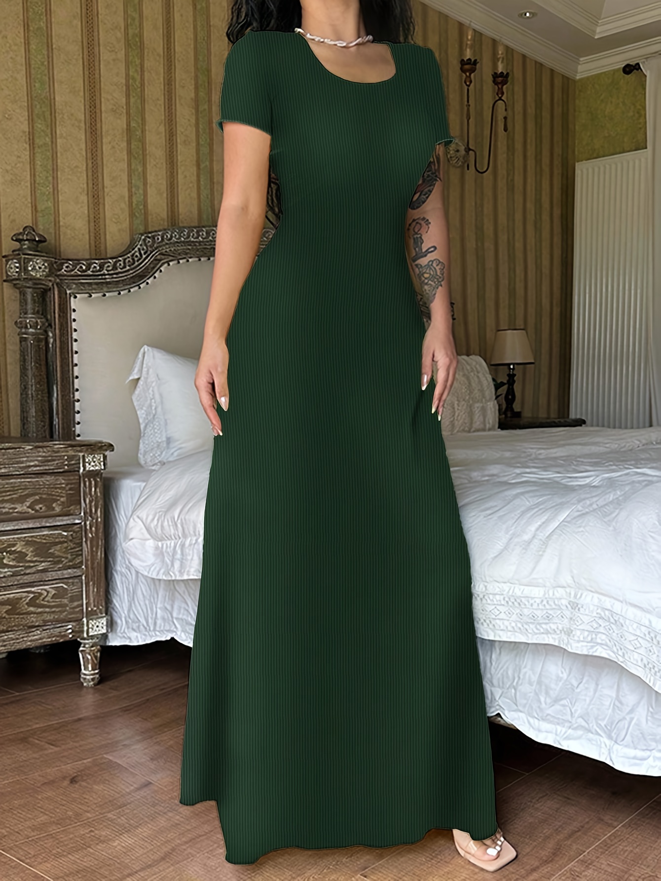 dark green one piece dress Diana Couture Church Dress 8665C-Black/Green – Church suits for less