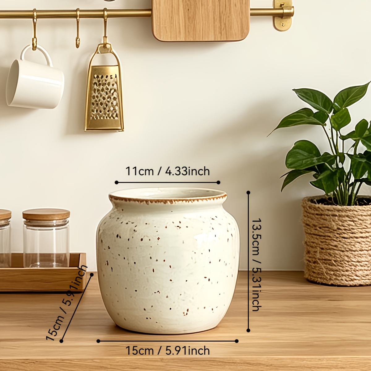 TEMU Pur Handgefertigte Retro Polka Dot Keramik Vorratsdose, Natürliches Eis Knistern Design, Küchenbehälter mit großem Mund, Große Bauch Vase,