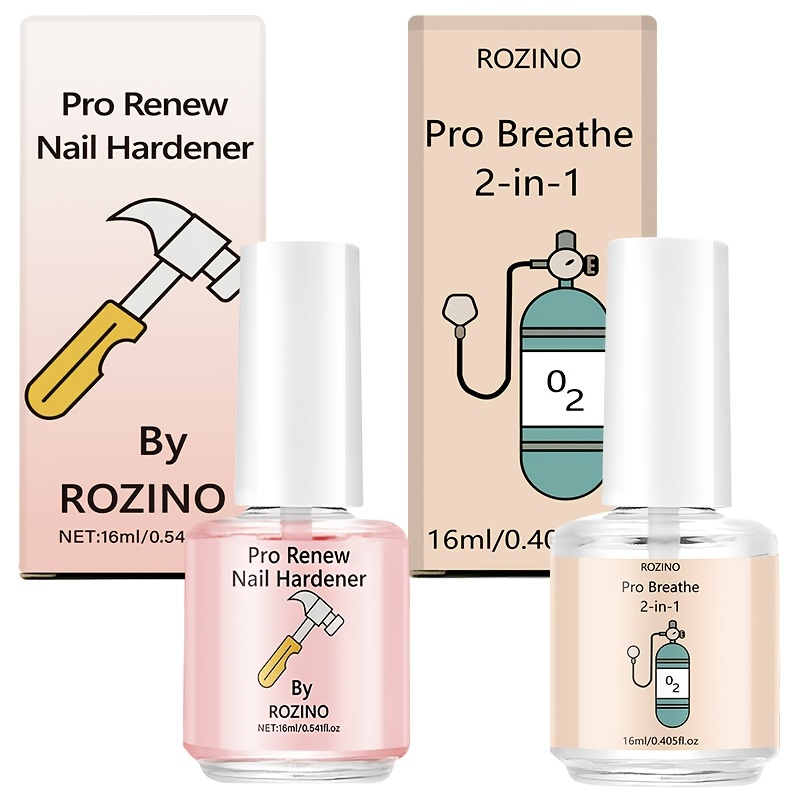 Image of A Set Of 2 Quick-drying Nail Strengtheners Each, Odorless And Water-based, In Pink And Milky White. Help Weak Nails After Gel Treatments, Dry , Provide Long-lasting Shine, Apply , And Cover Nail