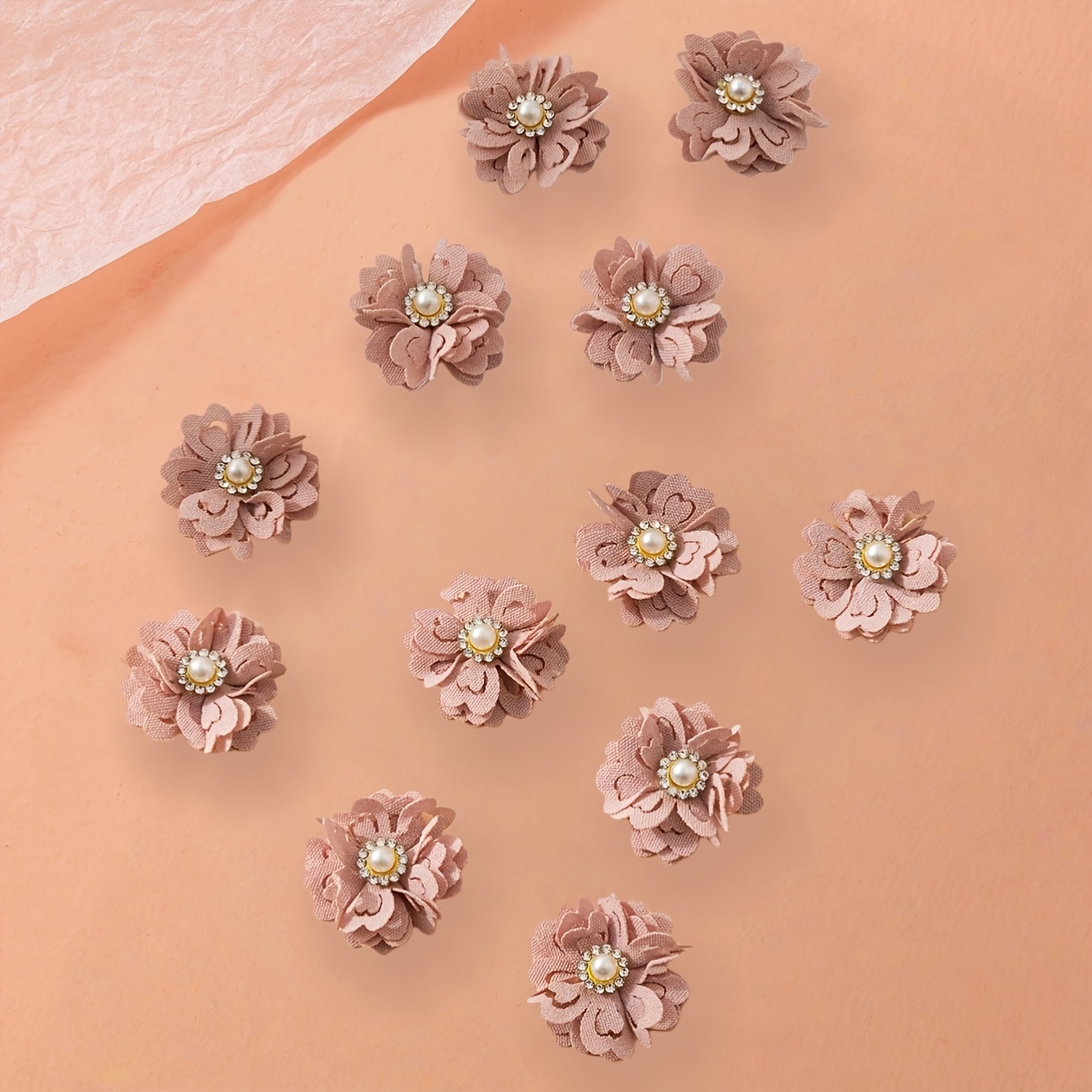 TEMU Un lot de 12 floraux en polyester cousus à pour accessoires de cheveux, vêtements, décorations de chaussures et embellissements de chapeaux.