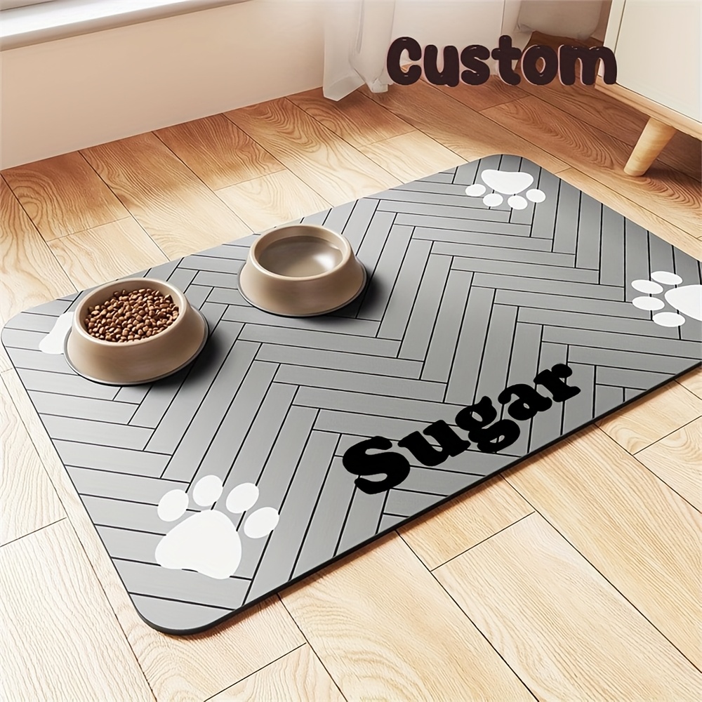 TEMU 1pc Customizable Quick-dry Diatomaceous Earth Pet Feeding Mat - , Absorbent, Easy To Clean, Food & Water Mat With Paw Print Design, Black, Gray,