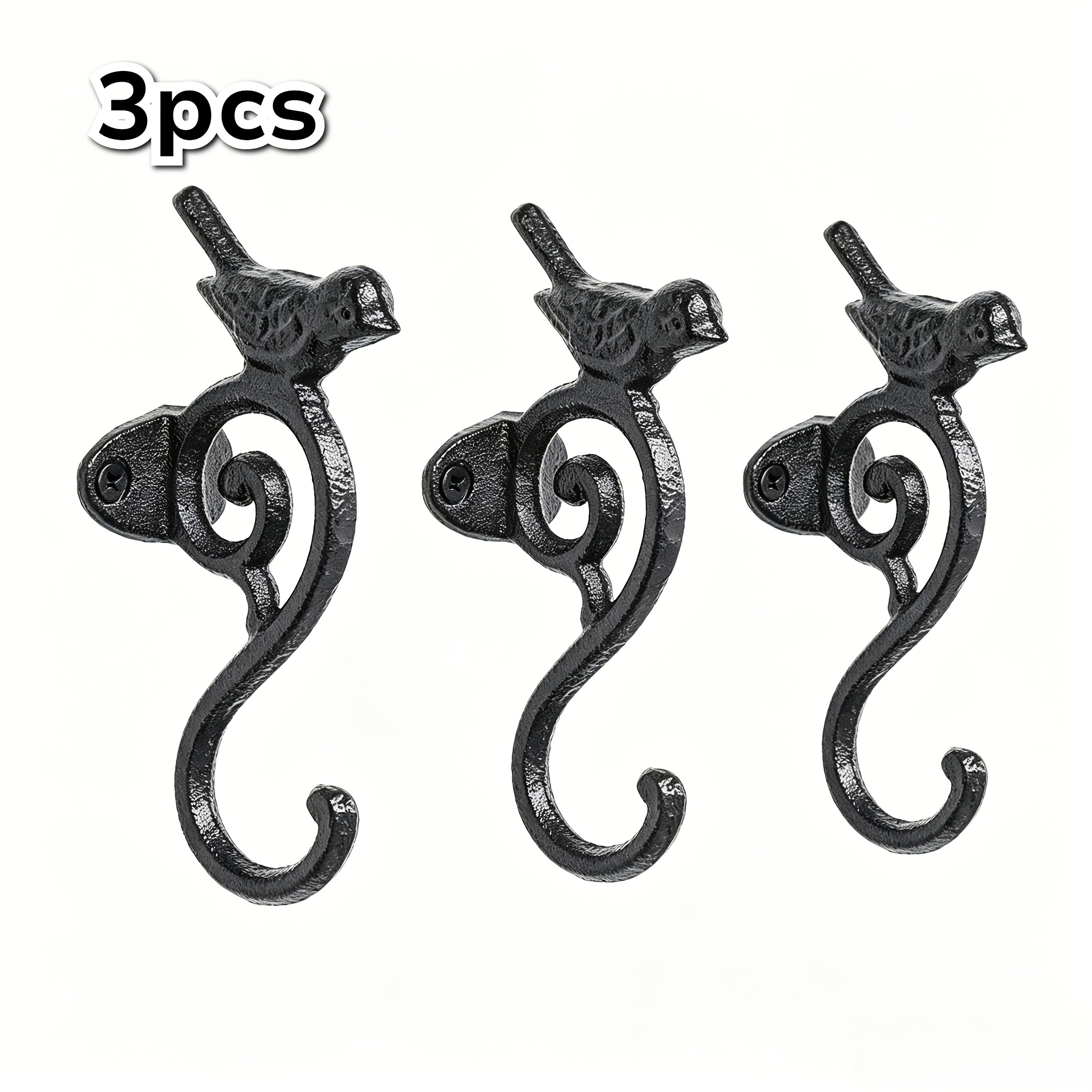 TEMU 3pcs Cast Bird Hooks, Heavy Duty Wall Hooks For Hanging Coats, Bags, Keys, Rustic Garden Decoration Outdoor Yard Fence Decoration, Unique
