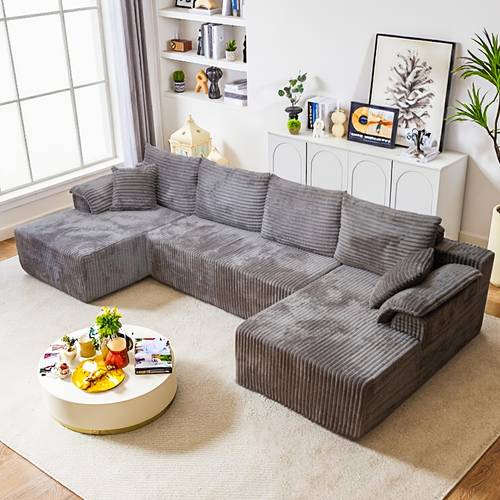 U-Shaped 3.33 meter - Modern Minimalist Cloud Sectional with Deep Seat Cushioned Corner Sofa Suitable for Living Room, No , Ready-to-Use for Apartments & Open Plans