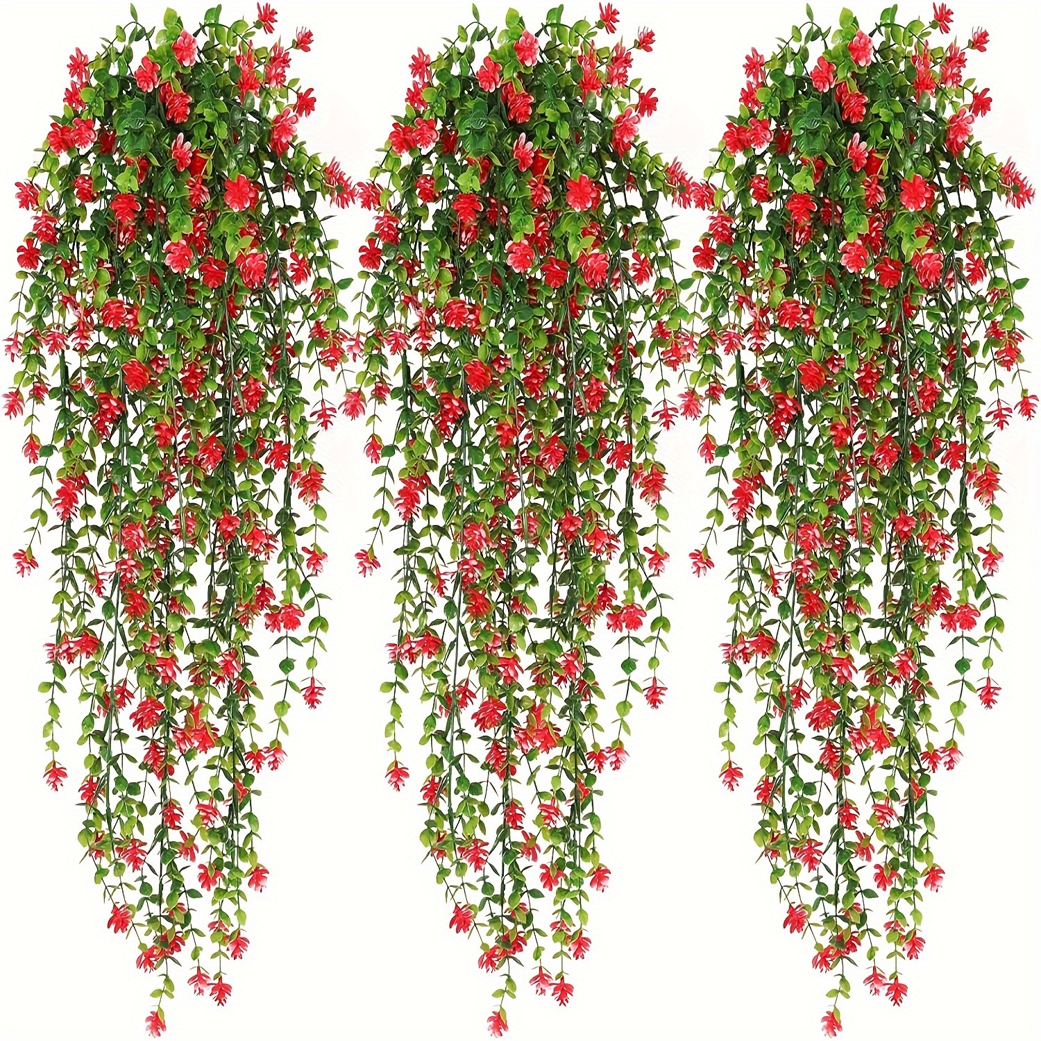 

2pcs Red Faux Eucalyptus Hanging Plants - Artificial Greenery Vines For Indoor/outdoor Decor, Perfect For Weddings, Patios &